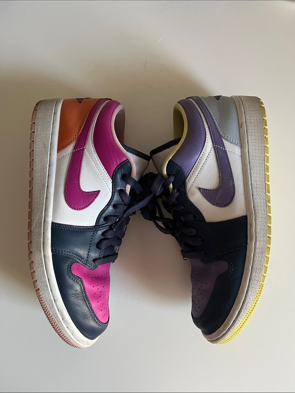 Nike | Jordan | Colorblock Low-Top Sneakers in White, Pink, Purple & Navy | 8.5